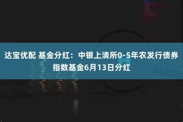 达宝优配 基金分红：中银上清所0-5年农发行债券指数基金6月13日分红
