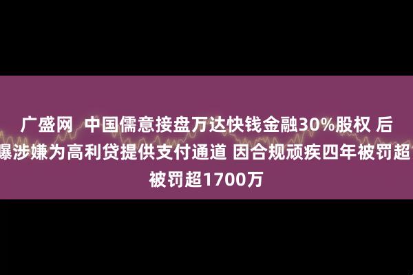 广盛网  中国儒意接盘万达快钱金融30%股权 后者曾被曝涉嫌为高利贷提供支付通道 因合规顽疾四年被罚超1700万